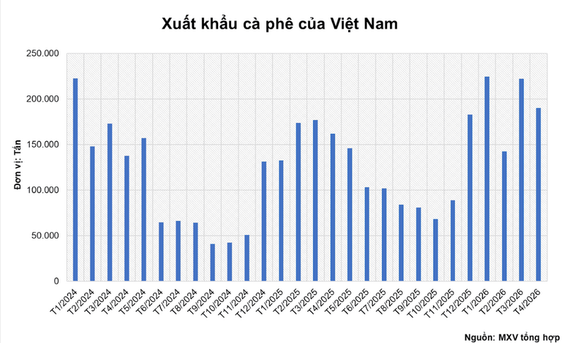 Xuất khẩu cà phê của Việt Nam. Nguồn: MXV