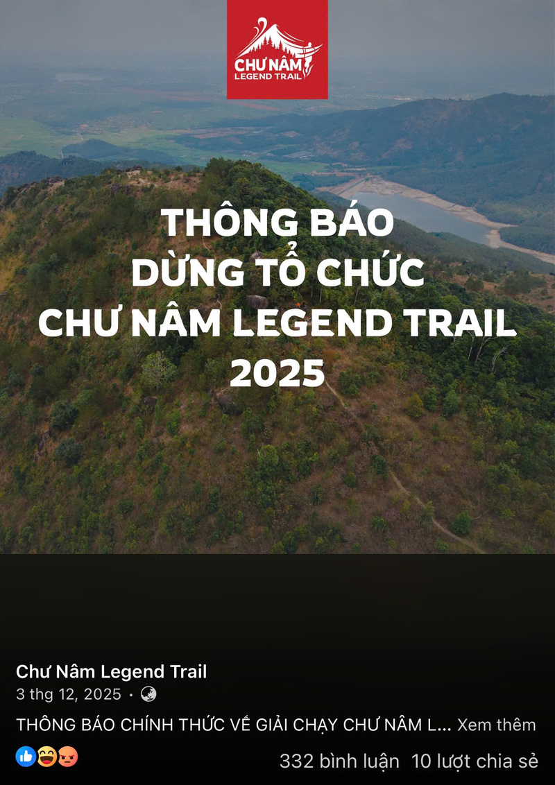 10 ngày trước thời điểm dự kiến khai mạc, Ban tổ chức bất ngờ phát đi thông báo tạm dừng tổ chức giải chạy. Ảnh chụp màn hình