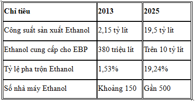 Một số chỉ tiêu chính của ngành Ethanol Ấn Độ