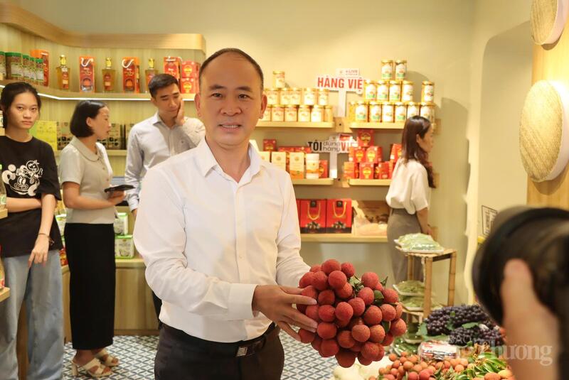 Ông Nguyễn Thế Thi, Phó Giám đốc Sở Công Thương tỉnh Bắc Ninh giới thiệu về sản phẩm vải thiều