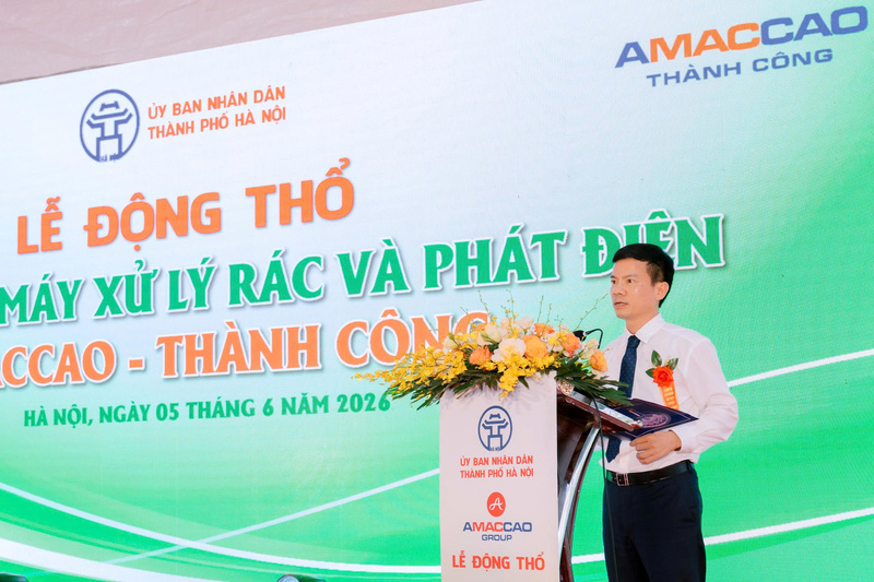Phó Chủ tịch UBND TP. Hà Nội Bùi Duy Cường phát biểu tại lễ động thổ. Ảnh: Linh Nguyễn