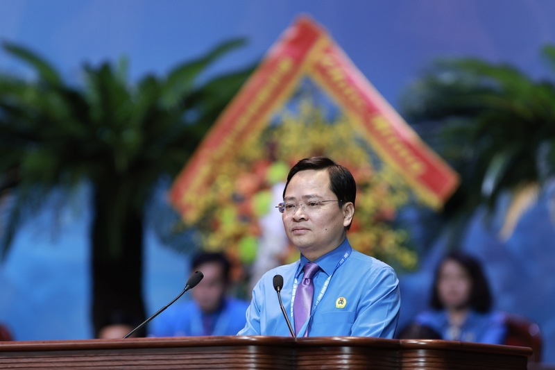 Ông Nguyễn Anh Tuấn - Ủy viên Trung ương Đảng, Chủ tịch Tổng Liên đoàn Lao động Việt Nam khóa XIII tái đắc cử Chủ tịch Tổng Liên đoàn Lao động Việt Nam khóa XIV. Ảnh: Nguyễn Hải