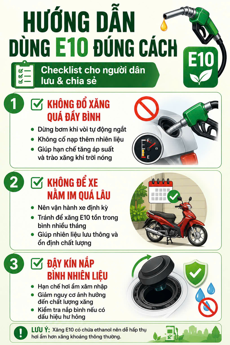 Infographic | 'Hướng dẫn dùng E10 đúng cách' - Checklist cho người dân lưu và chia sẻ - 1