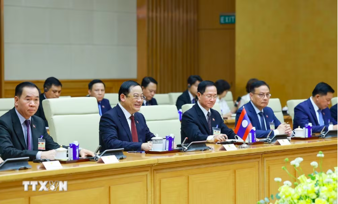 Thủ tướng Lào Sonexay Siphandone phát biểu. (Ảnh: Dương Giang/TTXVN)