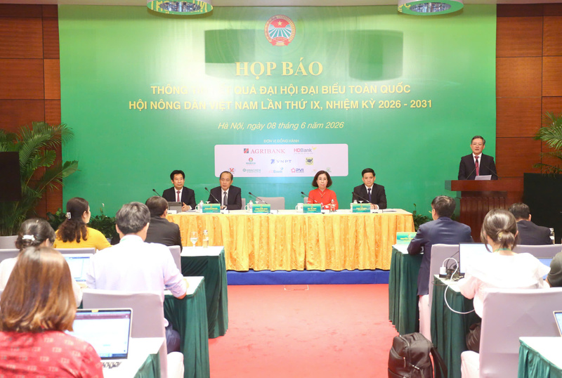 Họp báo thông tin kết quả Đại hội đại biểu toàn quốc Hội Nông dân Việt Nam lần thứ IX, nhiệm kỳ 2026 – 2031 diễn ra chiều 8/6. Ảnh: Ban tổ chức