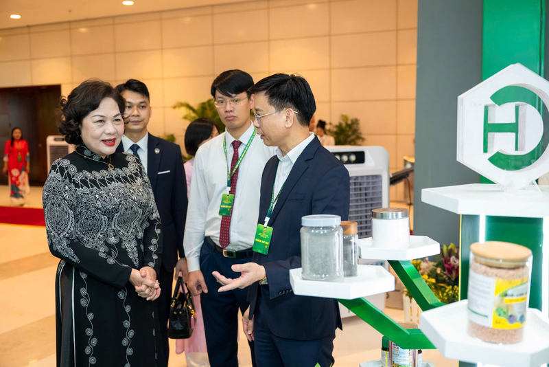 Đồng chí Nguyễn Thị Hồng - Ủy viên Trung ương Đảng, Phó Chủ tịch Quốc hội tham quan gian trưng bày của Vinachem