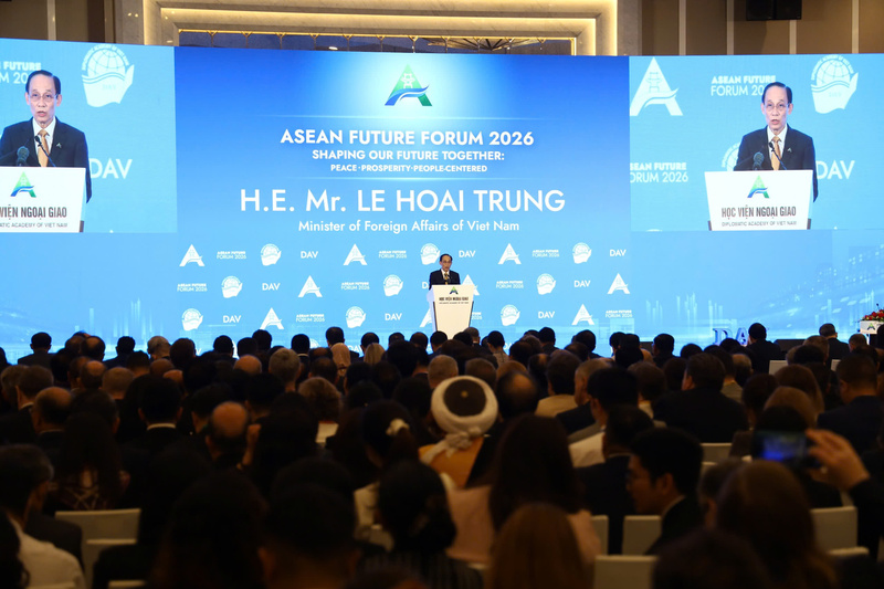 Bộ trưởng Bộ Ngoại giao Lê Hoài Trung bày tỏ kỳ vọng tại Diễn đàn Tương lai ASEAN 2026. Ảnh: Lê Vân