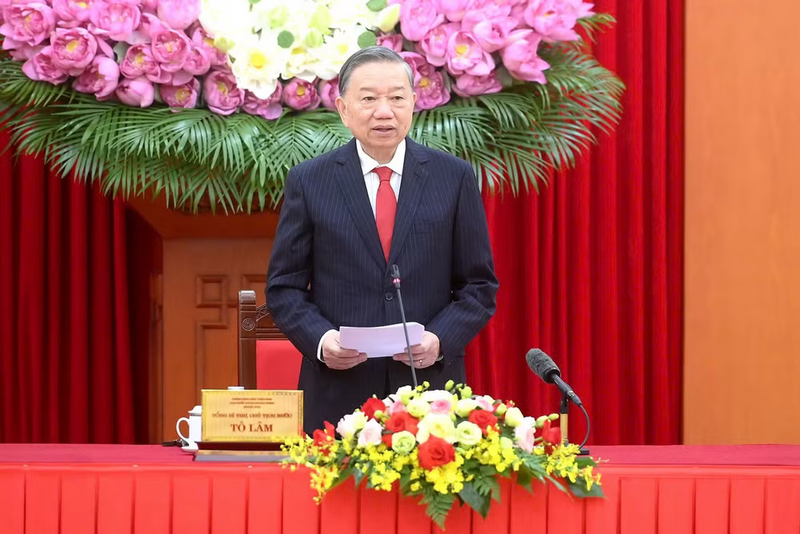 Tổng Bí thư, Chủ tịch nước Tô Lâm phát biểu tại cuộc làm việc với Hội đồng Lý luận Trung ương. Ảnh: Đăng Khoa