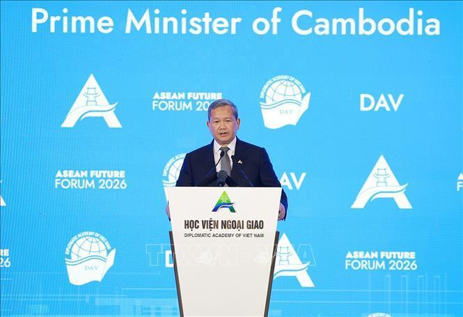 Thủ tướng Campuchia Hun Manet phát biểu tại Phiên khai mạc Diễn đàn Tương lai ASEAN lần thứ ba. Ảnh: Dương Giang/TTXVN