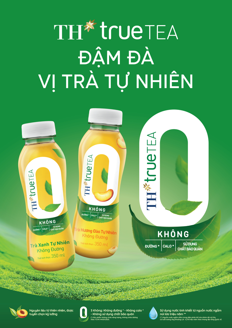 Trà không đường TH true TEA có hai hương vị: Trà xanh tự nhiên không đường và trà hương đào tự nhiên không đường