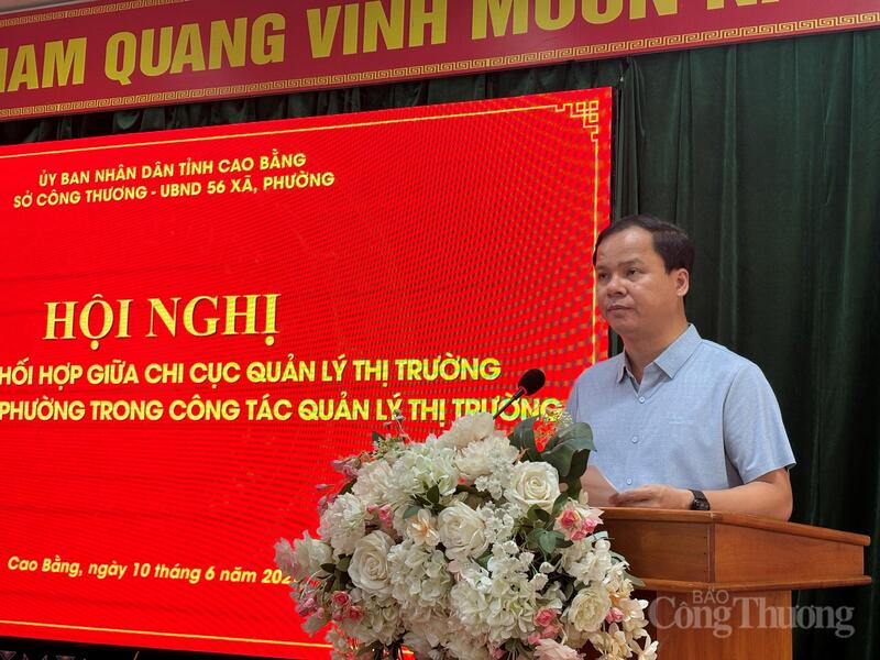 Ông Phạm Xuân Tùng, Giám đốc Sở Công Thương tỉnh Cao Bằng phát biểu tại hội nghị. Ảnh: Phong Lâm