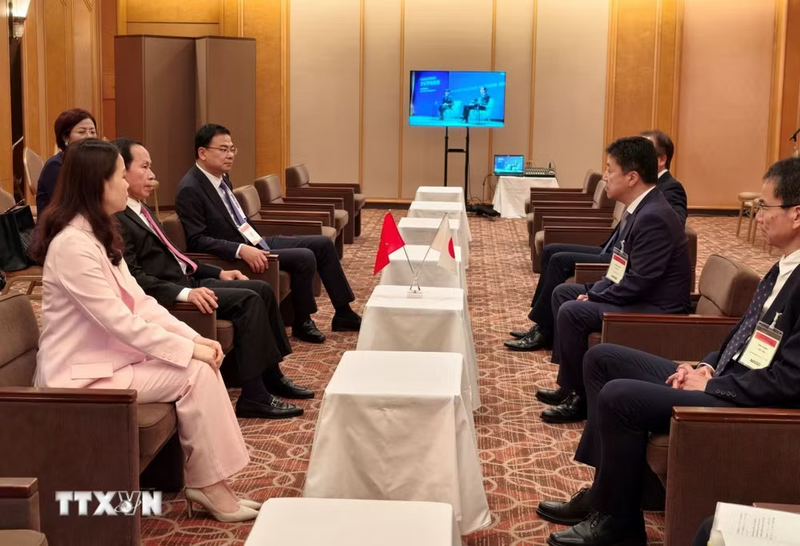 Phó Thủ tướng Lê Tiến Châu mong Chính phủ Nhật Bản, các địa phương và tổ chức, doanh nghiệp tiếp tục quan tâm, tạo điều kiện thuận lợi cho cộng đồng người Việt Nam. (Ảnh: Bùi Hà/TTXVN)
