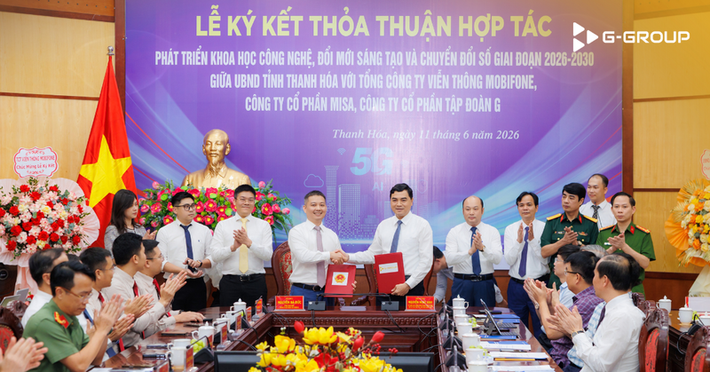 Lãnh đạo tỉnh Thanh Hóa và lãnh đạo Tập đoàn Công nghệ G-Group ký kết thỏa thuận hợp tác.