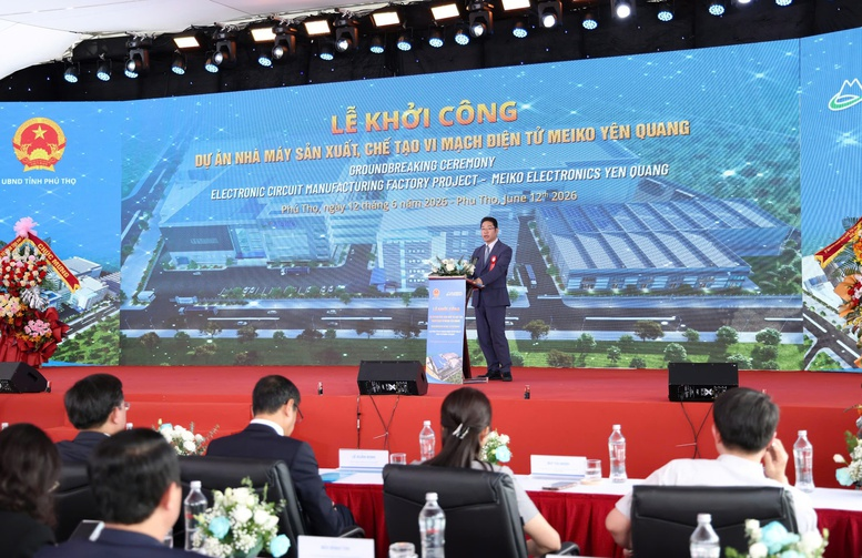 Phó Chủ tịch Tập đoàn Meiko Sakate Atsushi phát biểu tại Lễ khởi công - Ảnh: VGP/Gia Huy