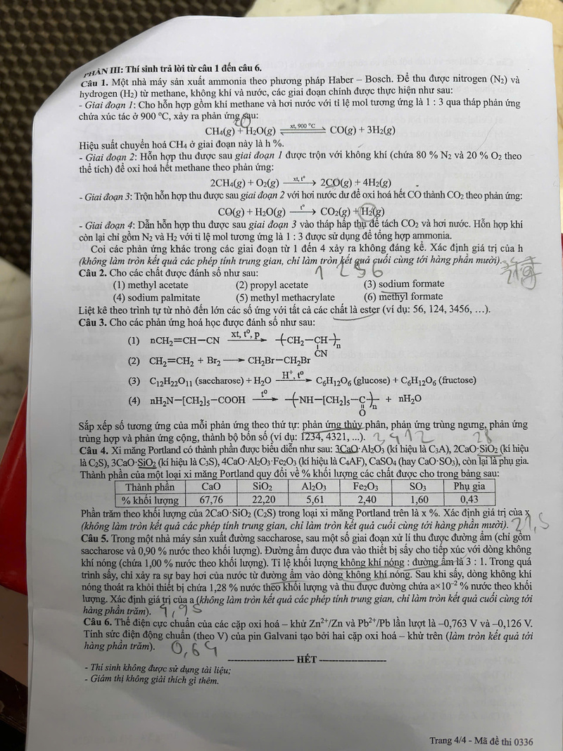 Đề thi môn Hóa.