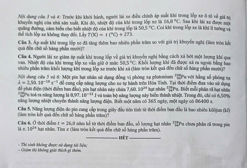Đề thi môn Vật lý.