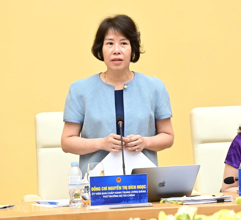 Thứ trưởng Bộ Tài chính Nguyễn Thị Bích Ngọc phát biểu tại buổi làm việc. Ảnh: Cấn Dũng