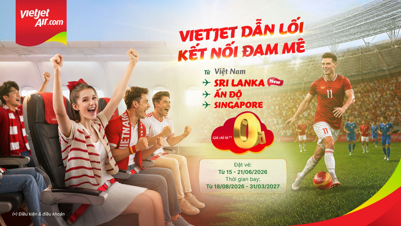 Từ 00h00 ngày 15/6/2026 đến 23h00 ngày 21/6/2026 (GMT+7), hành khách nhập mã “FLYVIETJET” tại ô "Mã khuyến mãi" được ưu đãi mua vé hạng Eco, giá chỉ từ 0 đồng
