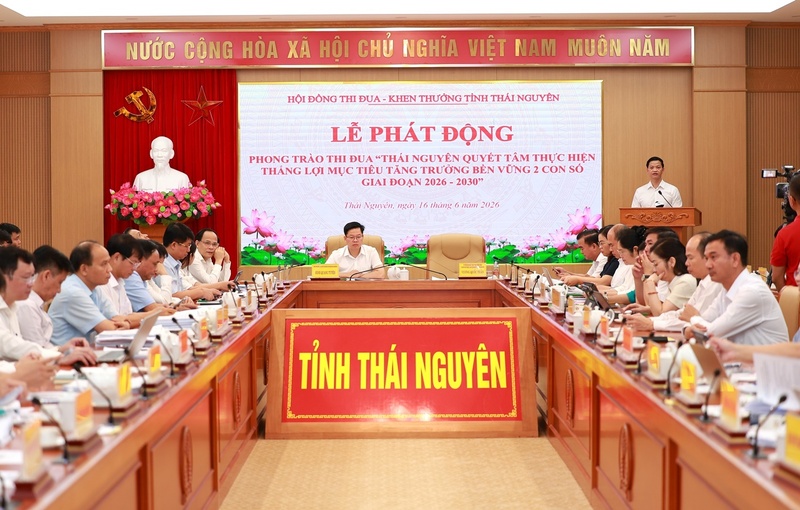 Quang cảnh buổi Lễ phát động Phong trào thi đua “Thái Nguyên quyết tâm thực hiện thắng lợi mục tiêu tăng trưởng bền vững 2 con số giai đoạn 2026 - 2030". Ảnh: T.N
