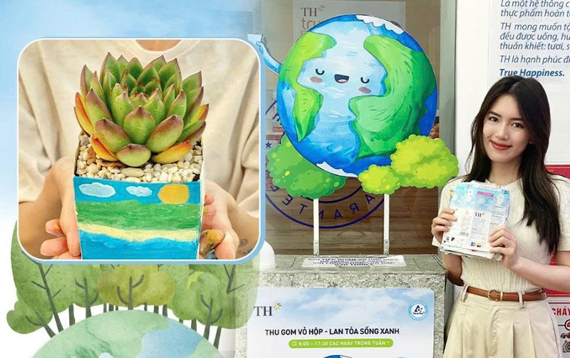 Từ vỏ hộp sữa đã qua sử dụng, một chậu cây nhỏ tiếp tục hành trình vòng đời xanh.