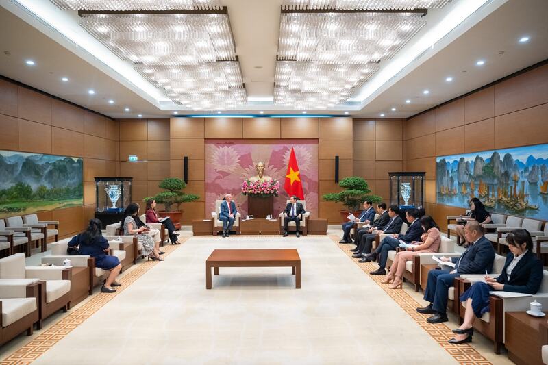 Chủ tịch Quốc hội Trần Thanh Mẫn nhấn mạnh, Việt Nam - Canada cần tận dụng tốt hơn lợi thế của CPTPP, đưa quan hệ phát triển lên tầm cao mới. Ảnh: Phạm Thắng