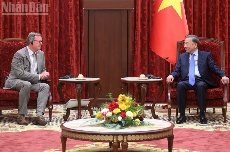Tổng Bí thư, Chủ tịch nước Tô Lâm phát biểu tại cuộc tiếp Phó Chủ tịch Quốc hội Cộng hòa Liên bang Đức Bodo Ramelow. Ảnh: Đăng Khoa
