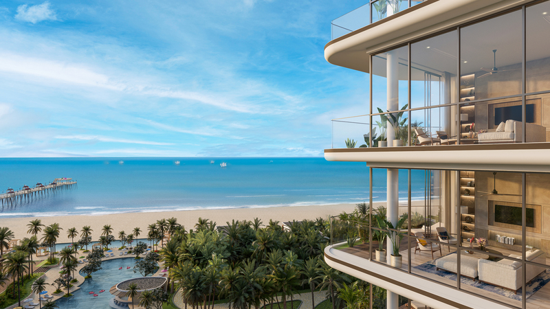 Không gian nghỉ dưỡng tầm nhìn 270 độ của căn 3 phòng ngủ góc tại The Indochine at Meliá Hồ Tràm