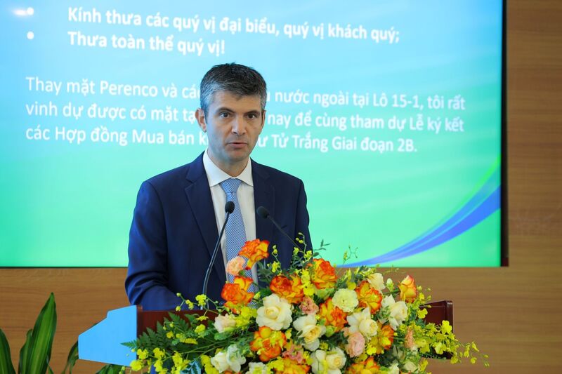 Ông Benoit Robert, Chủ tịch Perenco Cửu Long cam kết Perenco cùng các đối tác sẽ tiếp tục đồng hành, hỗ trợ PVEP Cửu Long trong suốt quá trình triển khai dự án