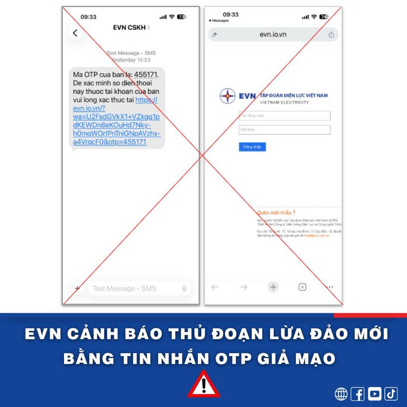 EVN cảnh báo thủ đoạn lừa đảo mới bằng tin nhắn OTP giả mạo - 1