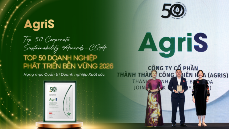 AgriS nhận vinh danh tại Top 50 Doanh nghiệp phát triển bền vững 2026 - Corporate Sustainability Awards.