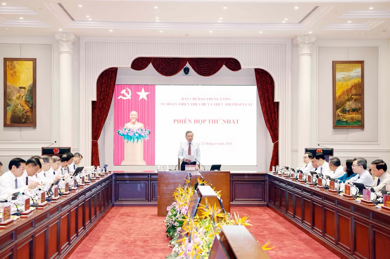 Tổng Bí thư, Chủ tịch nước Tô Lâm chủ trì Phiên họp thứ nhất của Ban Chỉ đạo Trung ương về hoàn thiện thể chế và thực thi pháp luật. Ảnh: TTXVN