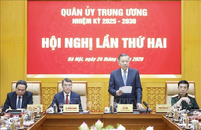 Tổng Bí thư, Chủ tịch nước Tô Lâm phát biểu chỉ đạo tại Hội nghị lần thứ hai Quân uỷ Trung ương nhiệm kỳ 2025 - 2030. Ảnh: Thống Nhất/TTXVN