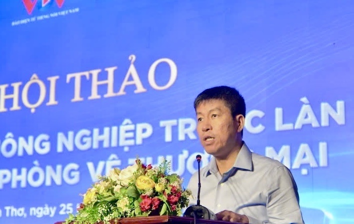 Ông Chu Thắng Trung - Phó Cục trưởng Cục Phòng vệ thương mại (Bộ Công Thương), phát biểu tại hội thảo. Ảnh: Phạm Hải.