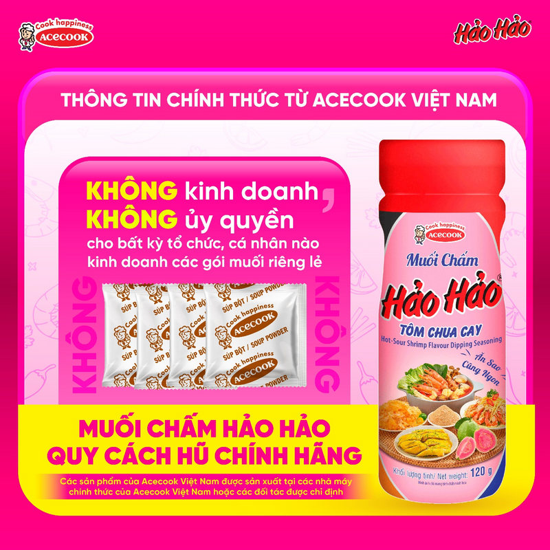 Muối chấm Hảo Hảo quy cách hũ là sản phẩm gia vị độc lập duy nhất được Acecook Việt Nam sản xuất và phân phối