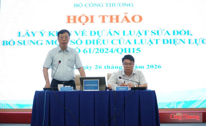 Lãnh đạo Cục Điện lực và Vụ Pháp chế (Bộ Công Thương) chủ trì phiên thảo luận tại hội thảo.