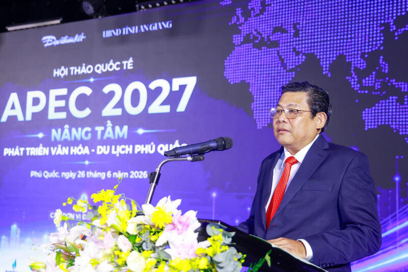Phó Chủ tịch UBND tỉnh An Giang Ngô Công Thức phát biểu tại hội thảo. Ảnh: Quang Vinh