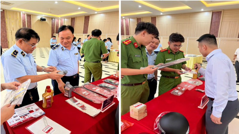 Các đại biểu trực tiếp quan sát, đối chiếu trực quan thực tế trên các mẫu vật hàng thật - hàng giả. Ảnh: Nguyễn Dịu