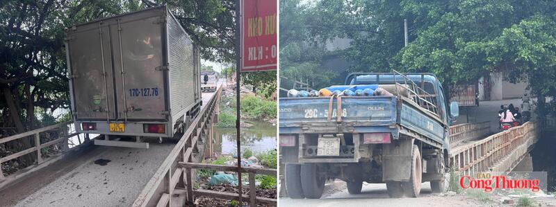 Xe tải tải trọng lớn vẫn liều mình lưu thông qua cầu Đại Thành dù cây cầu đã xuống cấp nghiêm trọng, tiềm ẩn nguy cơ mất an toàn giao thông.