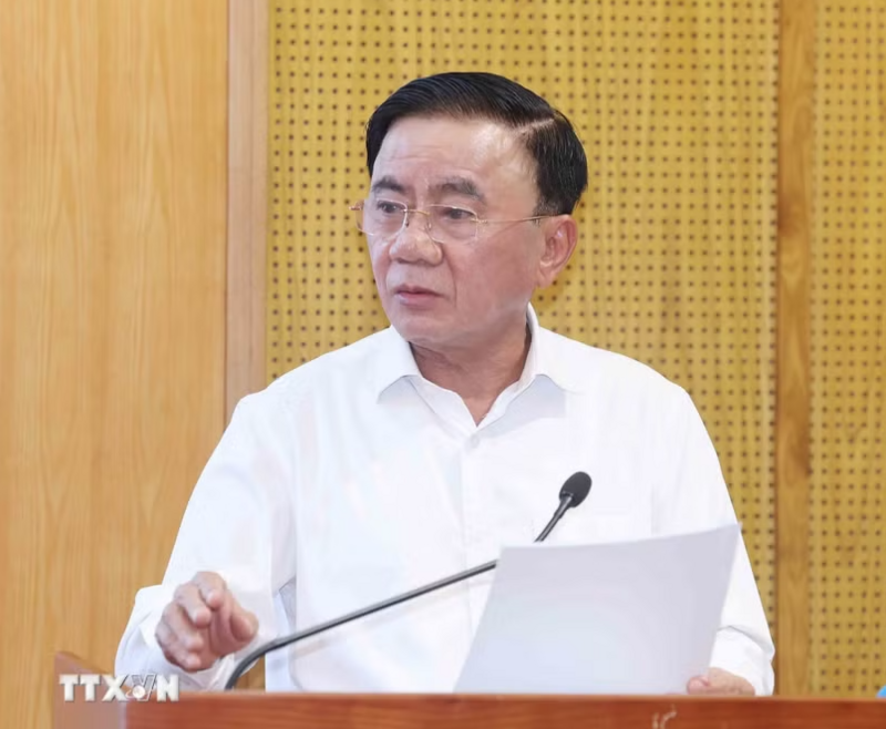 Đồng chí Trần Cẩm Tú, Ủy viên Bộ Chính trị, Thường trực Ban Bí thư, Trưởng Ban Chỉ đạo 35 Trung ương phát biểu chỉ đạo hội nghị. (Ảnh: Phương Hoa/TTXVN)