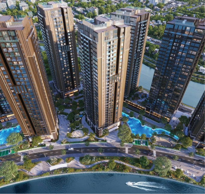 Cloud9 Tower sở hữu tầm nhìn hướng sông và cảnh quan nội khu xanh mát.