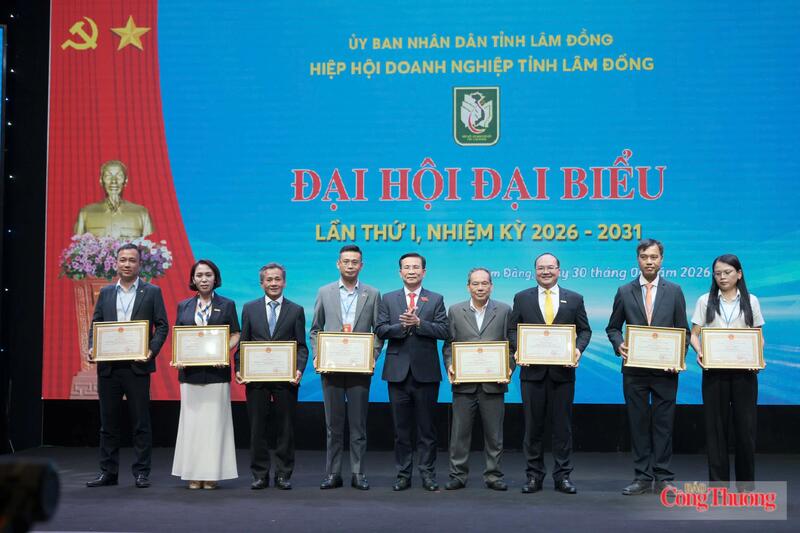 Những doanh nghiệp được UBND tỉnh Lâm Đồng tặng bằng khen. Ảnh: Lê Sơn