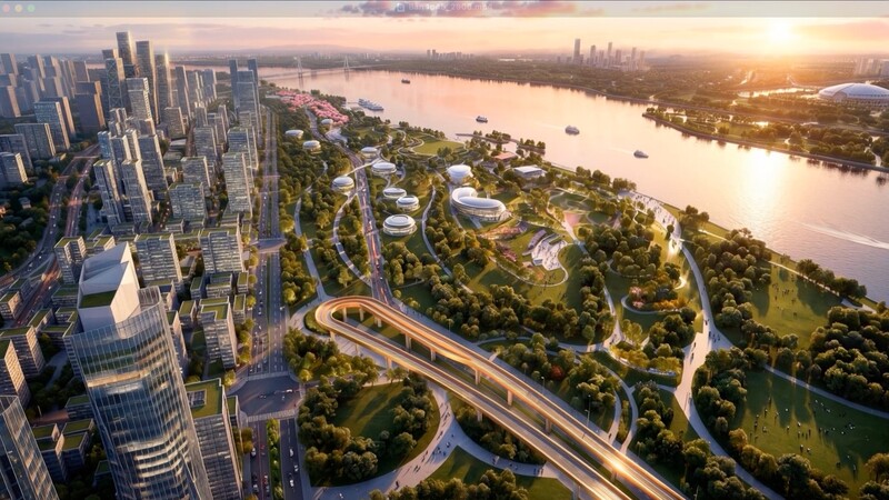Hàng loạt dự án quy mô lớn sẽ được triển khai trong thời gian tới, nổi bật là Trục đại lộ cảnh quan sông Hồng, không chỉ tạo dựng không gian cảnh quan sinh thái và văn hóa mới. Hình ảnh mô phỏng
