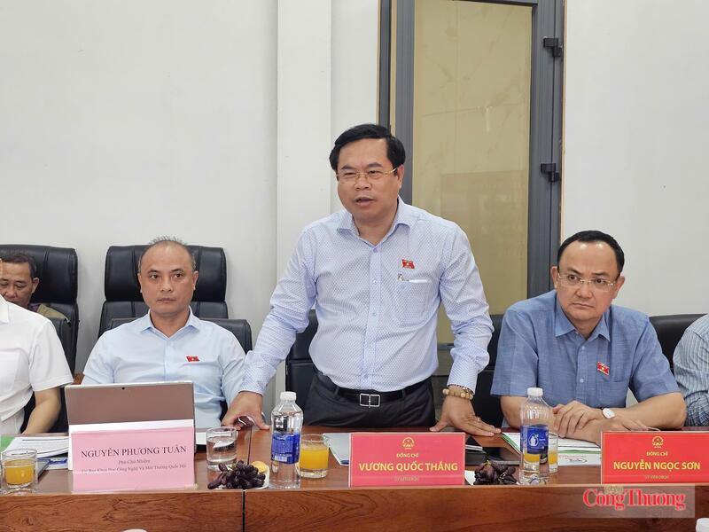Ủy viên, Đại biểu Quốc hội Vương Quốc Thắng nêu ý kiến tại buổi làm việc. Ảnh: Lê Sơn