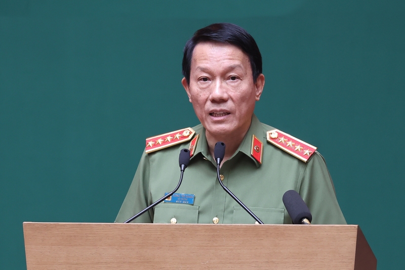 Đại tướng Lương Tam Quang, Bộ trưởng Bộ Công an phát biểu khai mạc Hội nghị sơ kết công tác Công an 6 tháng đầu năm 2026. Ảnh: VGP/Nhật Bắc