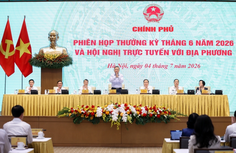Tổng Bí thư, Chủ tịch nước Tô Lâm cùng các đồng chí lãnh đạo Đảng, Nhà nước tại phiên họp Chính phủ thường kỳ tháng 6/2026 và Hội nghị trực tuyến Chính phủ với các địa phương - Ảnh: VGP/Nhật Bắc