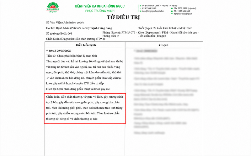 Bệnh nhân nhập viện trong tình trạng nguy kịch