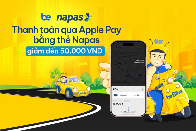 Khách hàng thanh toán thông qua Apple Pay bằng thẻ NAPAS trên ứng dụng BE sẽ có cơ hội nhận combo e-voucher cho các lần thanh toán tiếp theo