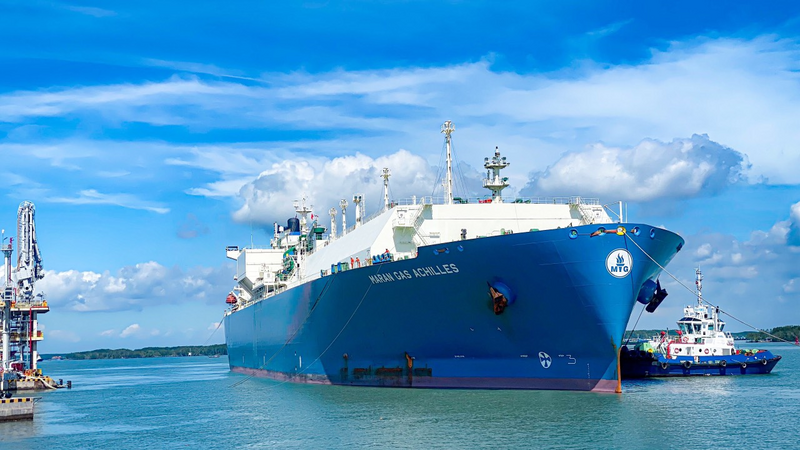 Tàu Maran Gas Achilles cung cấp chuyến hàng LNG phục vụ chạy thử Kho LNG Thị Vải của PV GAS vào tháng 7/2023 từ nhà cung cấp Shell Eastern LNG. Ảnh: Petrovietnam