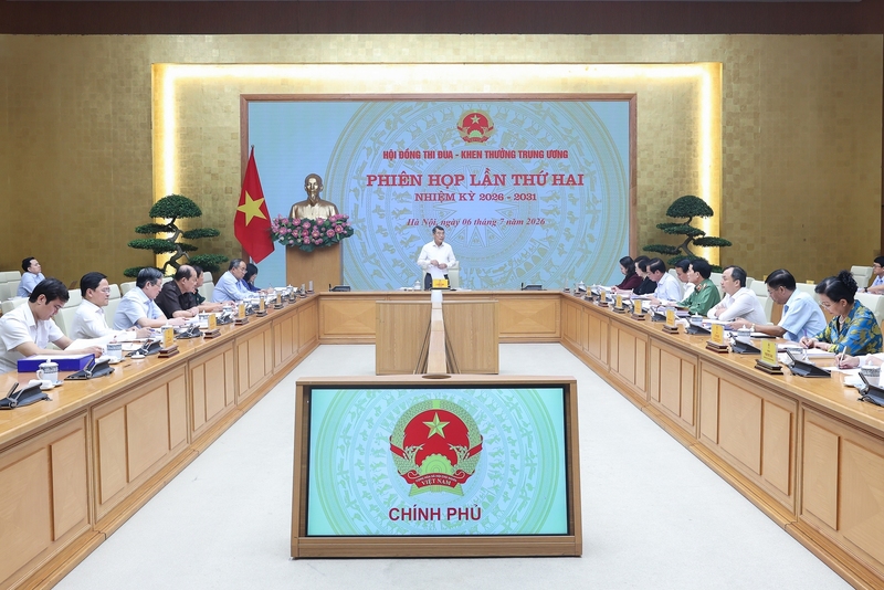 Thủ tướng Chính phủ Lê Minh Hưng, Chủ tịch Hội đồng Thi đua-Khen thưởng Trung ương chủ trì phiên họp lần thứ hai của Hội đồng nhiệm kỳ 2026-2031. Ảnh: VGP/Nhật Bắc