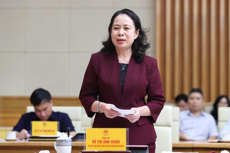 Bí thư Trung ương Đảng, Phó Chủ tịch nước Võ Thị Ánh Xuân, Phó Chủ tịch Thứ nhất Hội đồng Thi đua - Khen thưởng Trung ương phát biểu tại phiên họp. Ảnh: VGP/Nhật Bắc